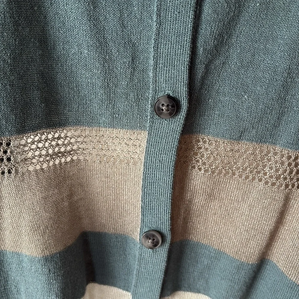 Vera wang NEW teal green gray partial sheer cardigan netting mesh / button up XL